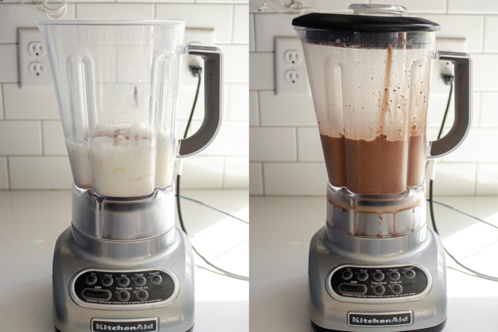 Before and after blending the double chocolate chip Frappuccino.