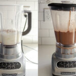 Before and after blending the double chocolate chip Frappuccino.