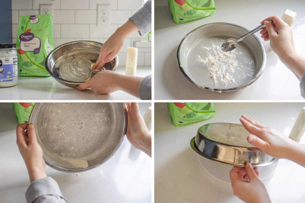 How to butter and flour a pan instead of using parchment paper.