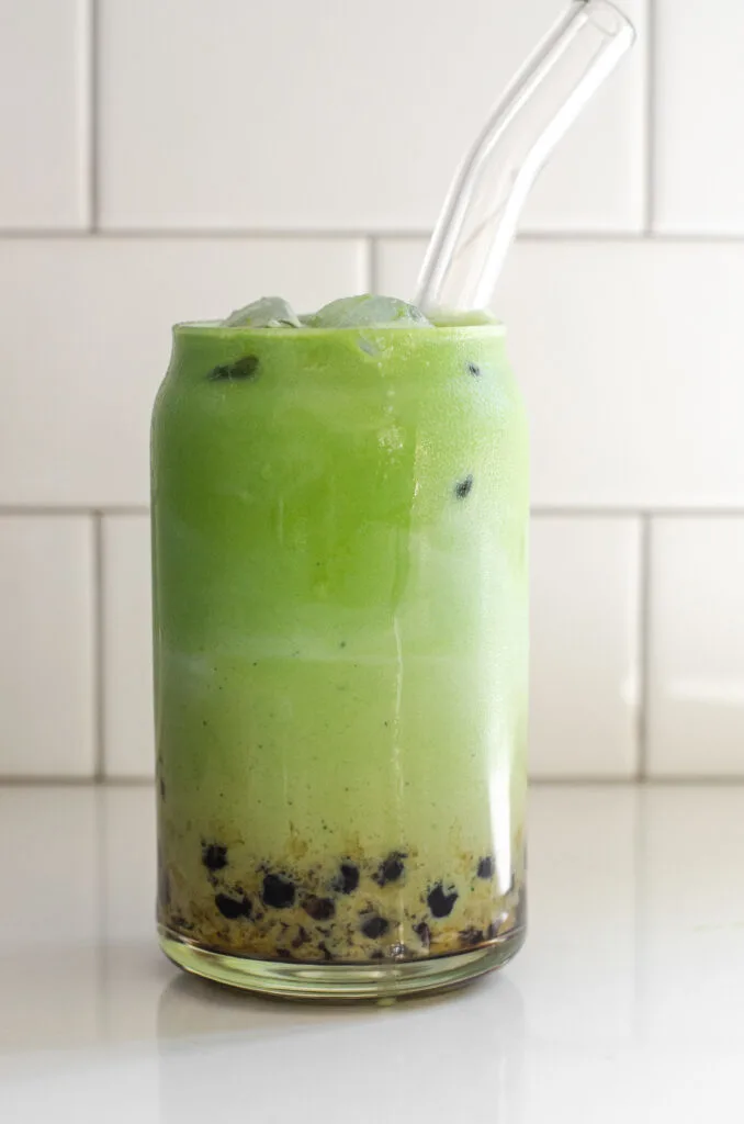 Matcha Milk Tea with Boba - Mind Over Munch