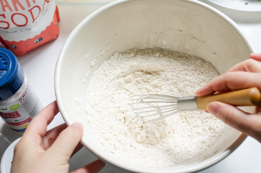 Whisking together the dry ingredients.