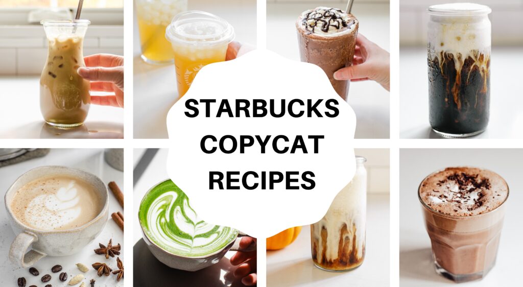 A photo collage of different Starbucks copycat recipes.