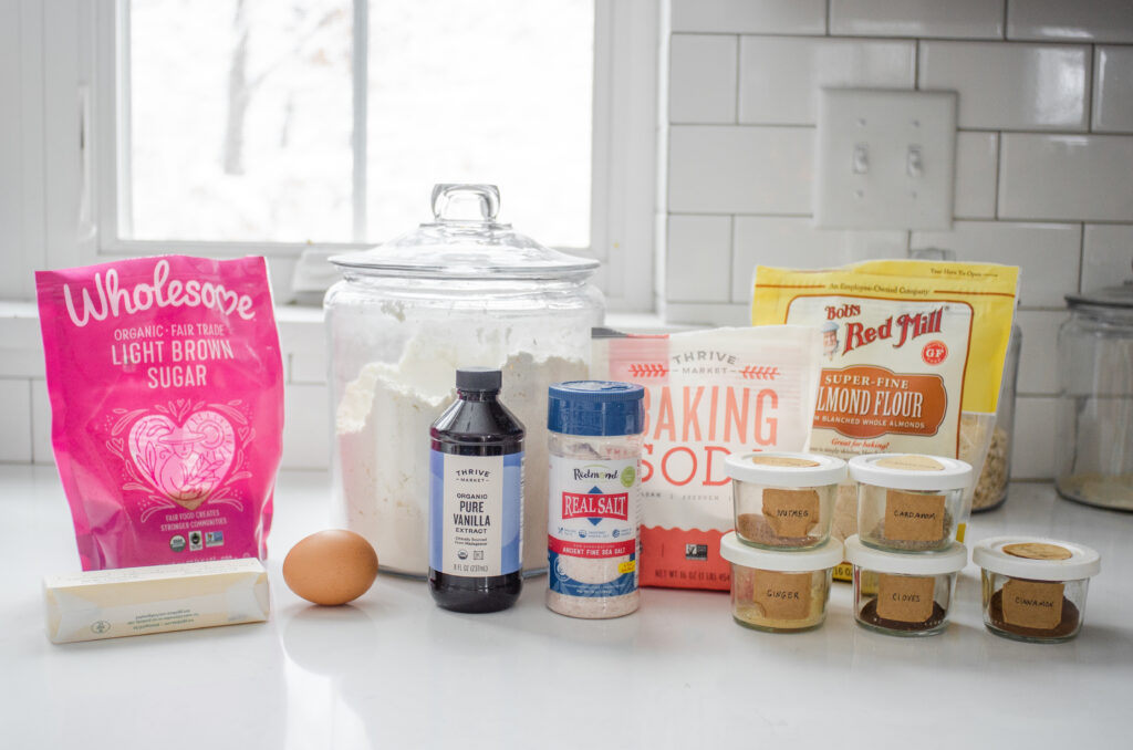 All of the ingredients needed to make speculoos cookies (AKA speculaas).