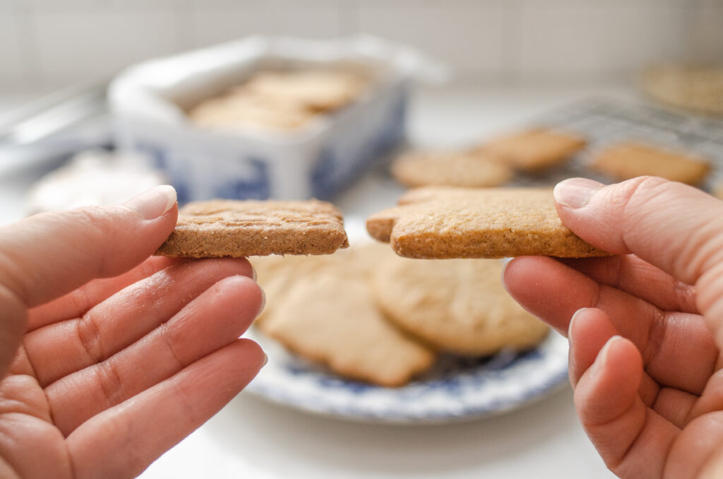 Comparing a homemade speculoos cookie to a store-bought speculoos cookie.