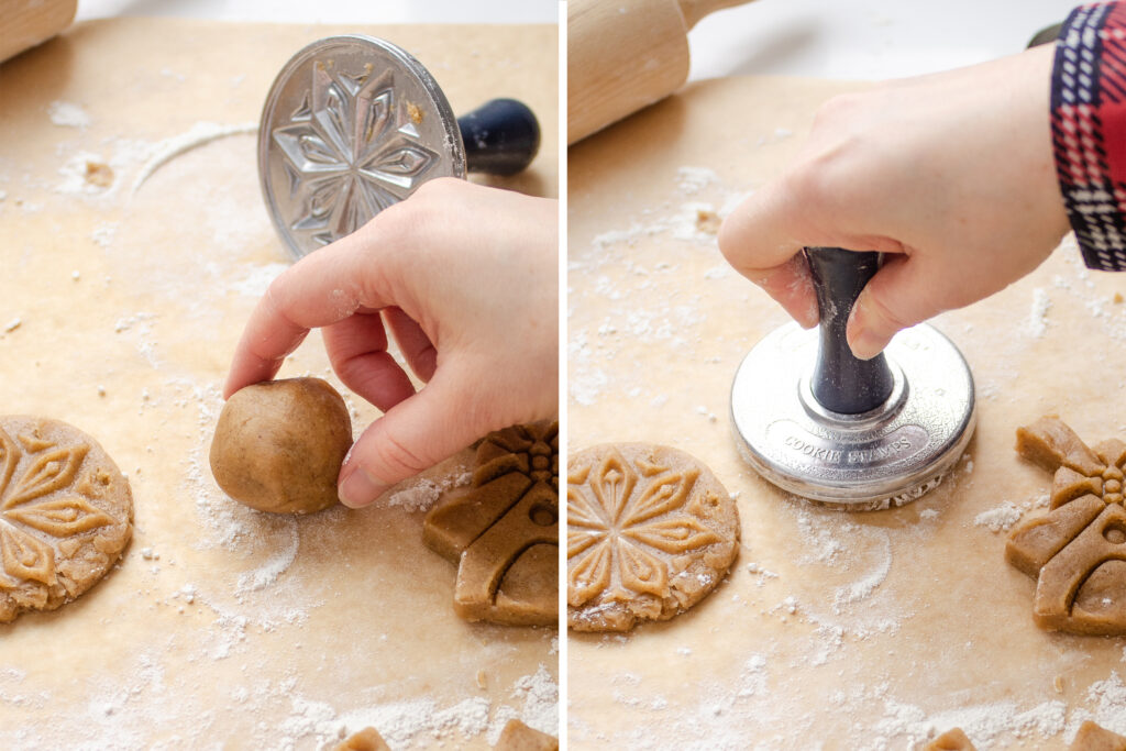 How to use a cookie stamp to make speculoos cookies. 