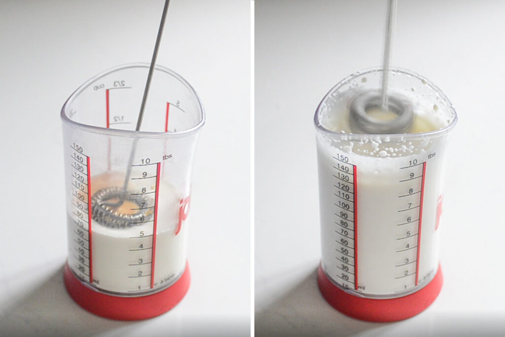 Making a small amount of whipped cream with a hand held stick frother.