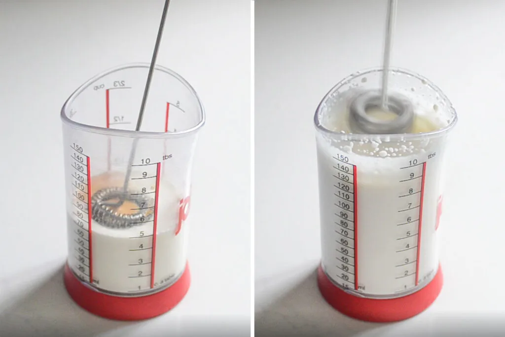 Making a small amount of whipped cream with a hand held stick frother.