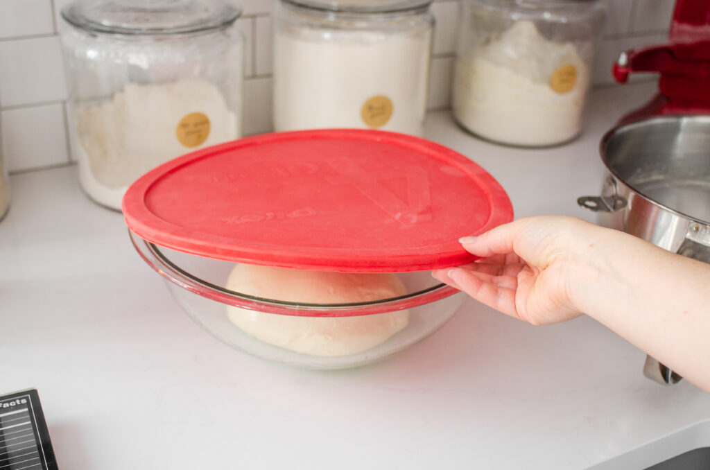 Covering the greased bowl with a lid.