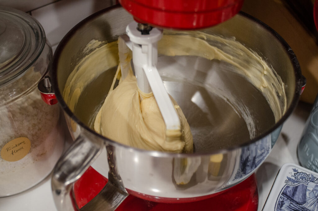 The kneaded enriched sourdough sandwich bread dough.