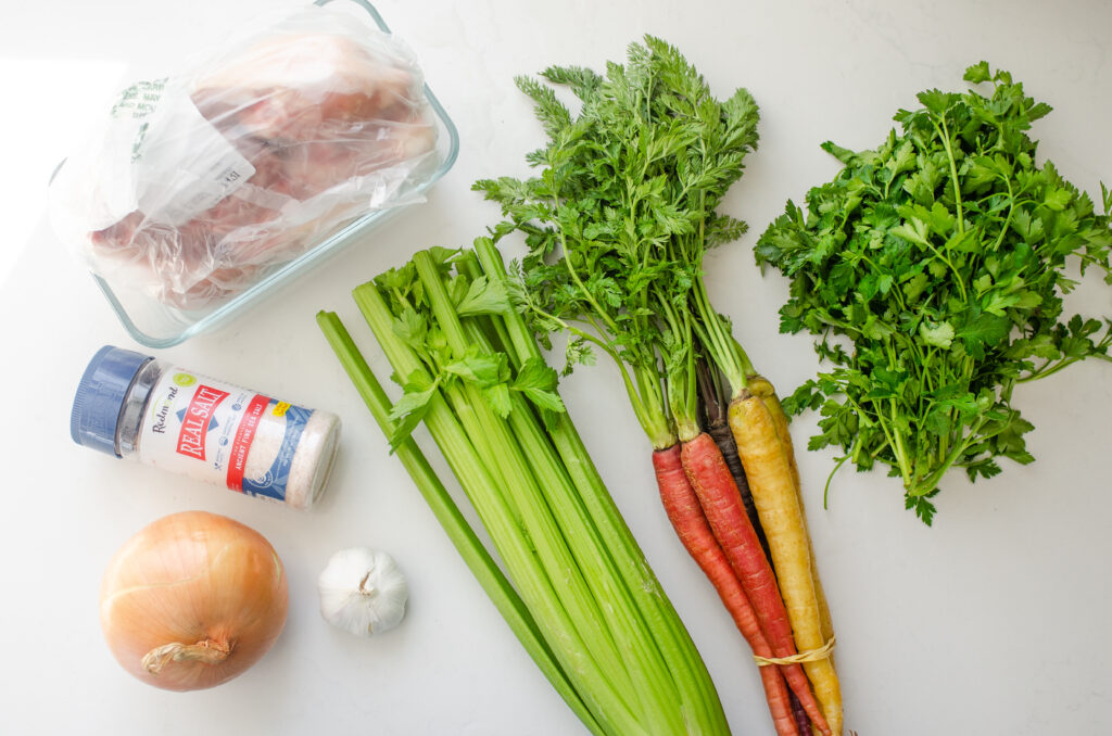 Different ingredients that you can include in the recipe when making Instant Pot chicken bone broth.