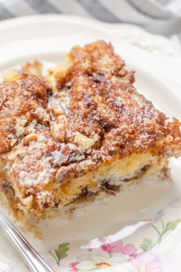 Close up shot of a slice of sourdough coffee cake.