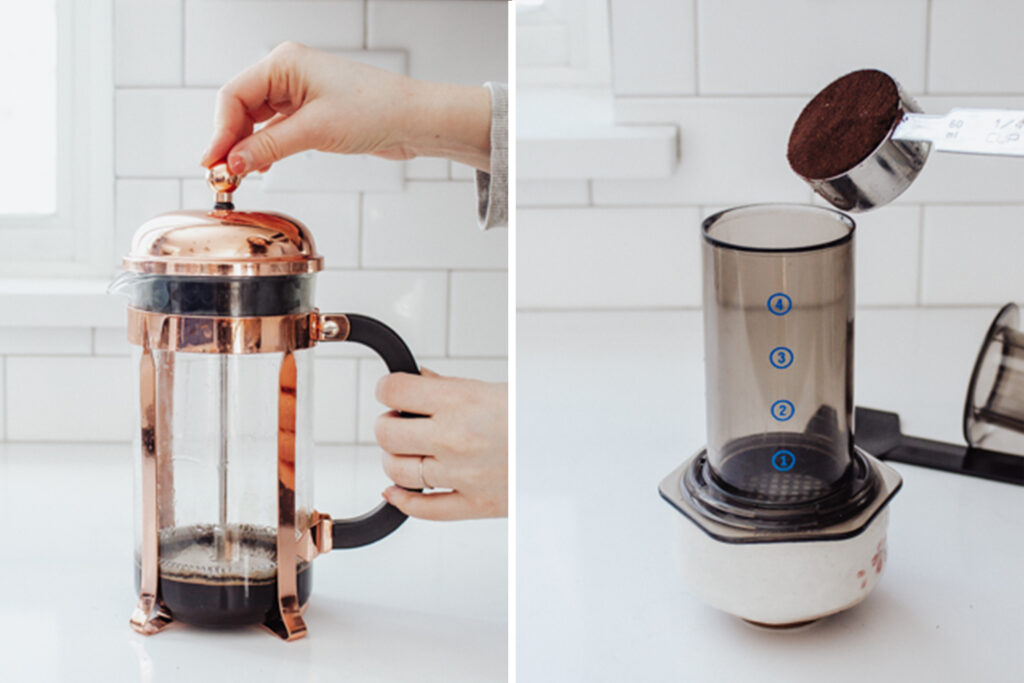 Making espresso with a French press and Aeropress.