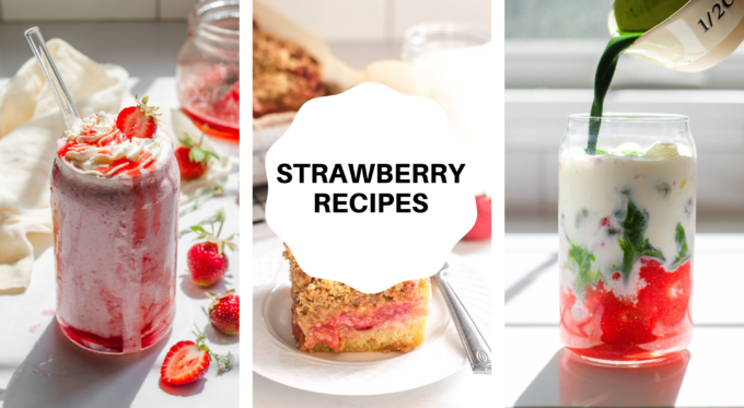 A collage of different strawberry recipes.