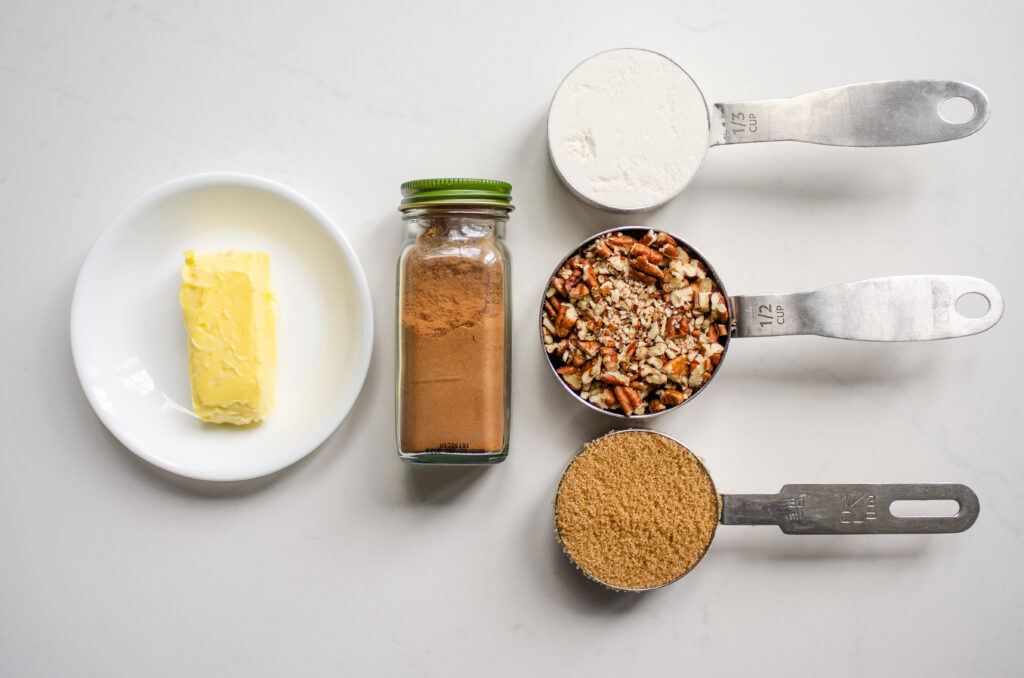 All of the ingredients needed to make the streusel topping.