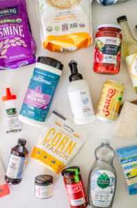 Some of the best Thrive Market products laid out on a white countertop.