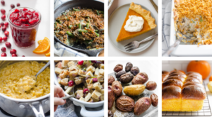 A photo collage of recipes that you can serve with Thanksgiving chicken breast.