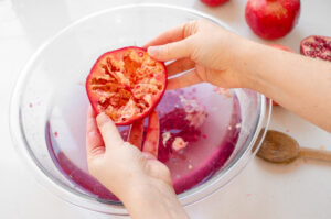 A de-seeded pomegranate half.