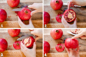 Breaking a pomegranate apart.