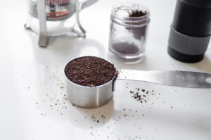 1/4 cup of coarsely ground coffee for making espresso with a French press.