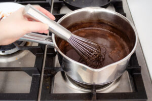 The cooked chocolate syrup.