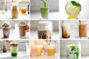 A photo collage of different Starbucks copycat recipes.