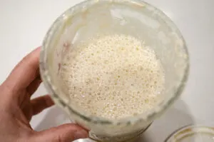 A jar of active sourdough starter.