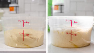 A diptych showing before and after the first rise.