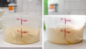 A diptych showing before and after the first rise.