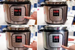 A collage of photos demonstrating the process of making the Devonshire cream in the Instant Pot.