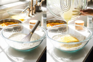 Mixing together the olive oil cake batter.