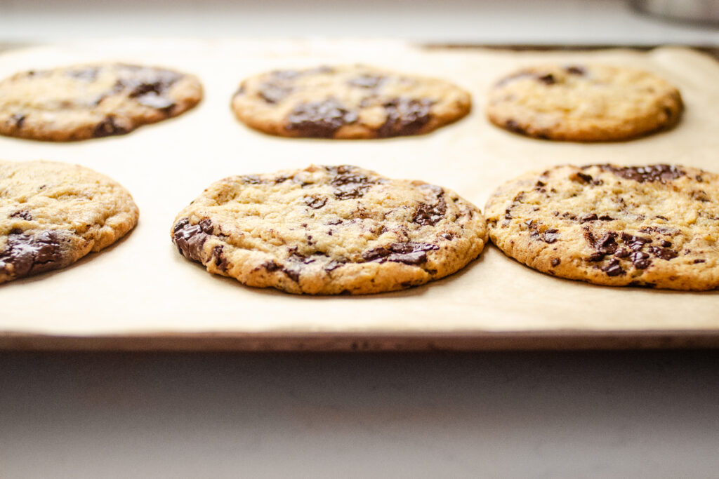 Sourdough chocolate chip cookies baked from frozen.