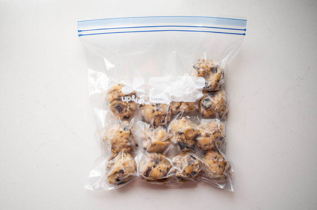bag of frozen sourdough chocolate chip cookie dough.