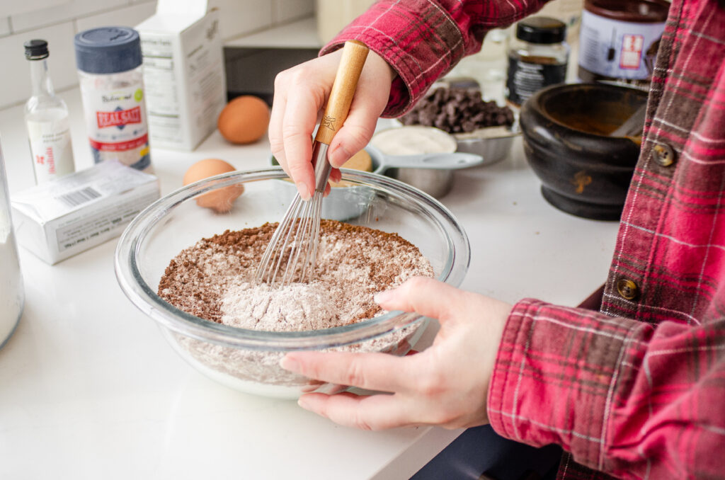 Whisking the dry ingredients.