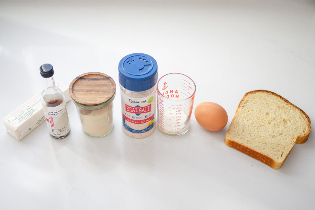 Of the ingredients needed to make French toast for one.