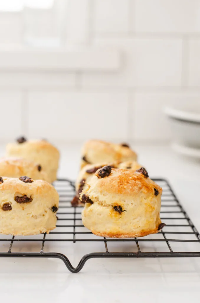 Irish Buttermilk Scones on a black wire cooling rack.