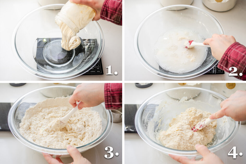 A 4 photo collage showing the steps to doing a fermentolyse. 