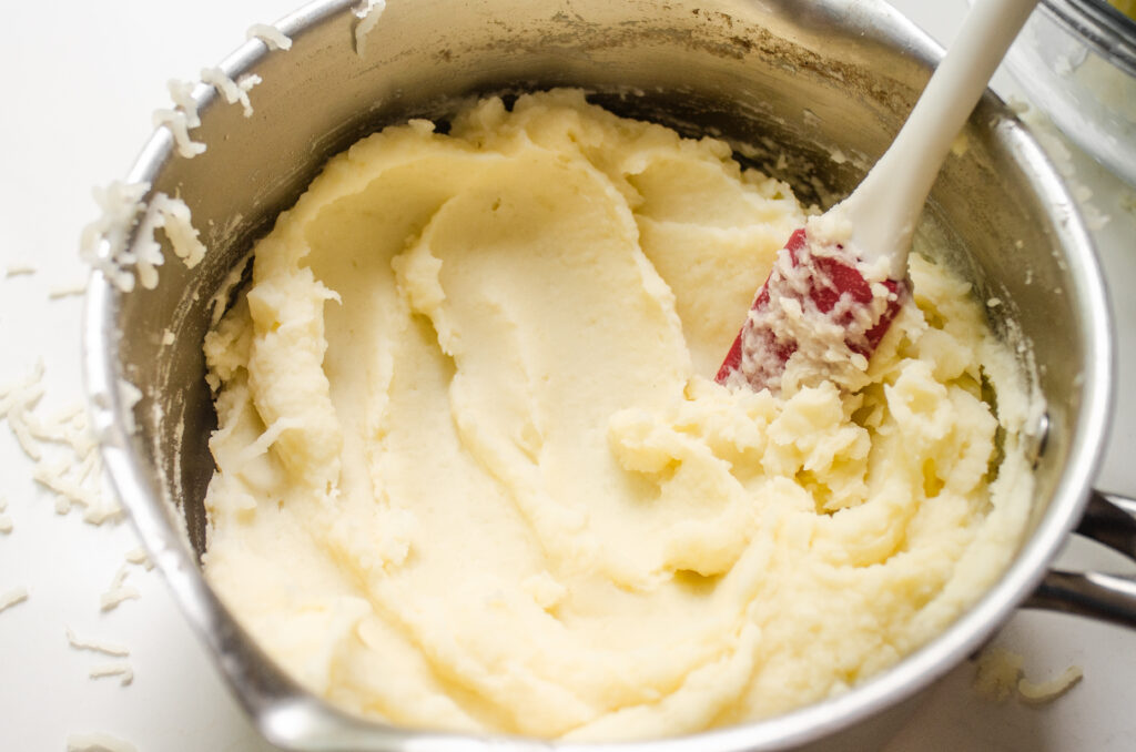 The final result from using the food mill to mash the potatoes.