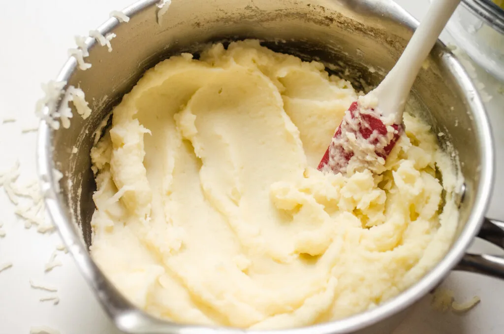 The final result from using the food mill to mash the potatoes.