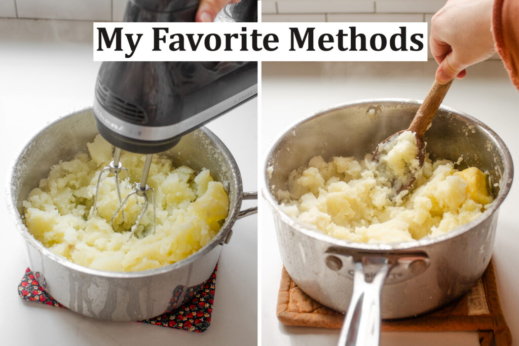 A diptych showing my two favorite methods of mashing potatoes.