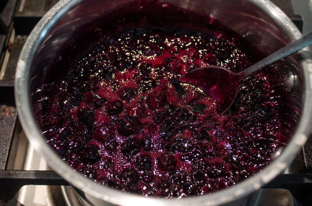 The blueberries after they've finished simmering.