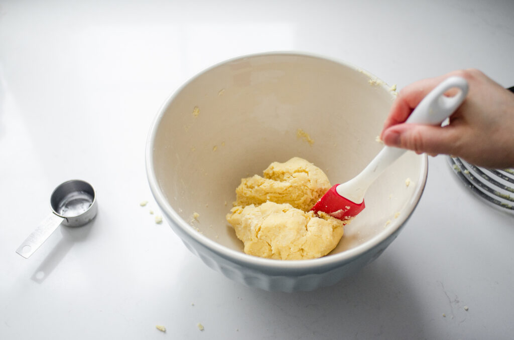 Cutting the short crust pastry in half.