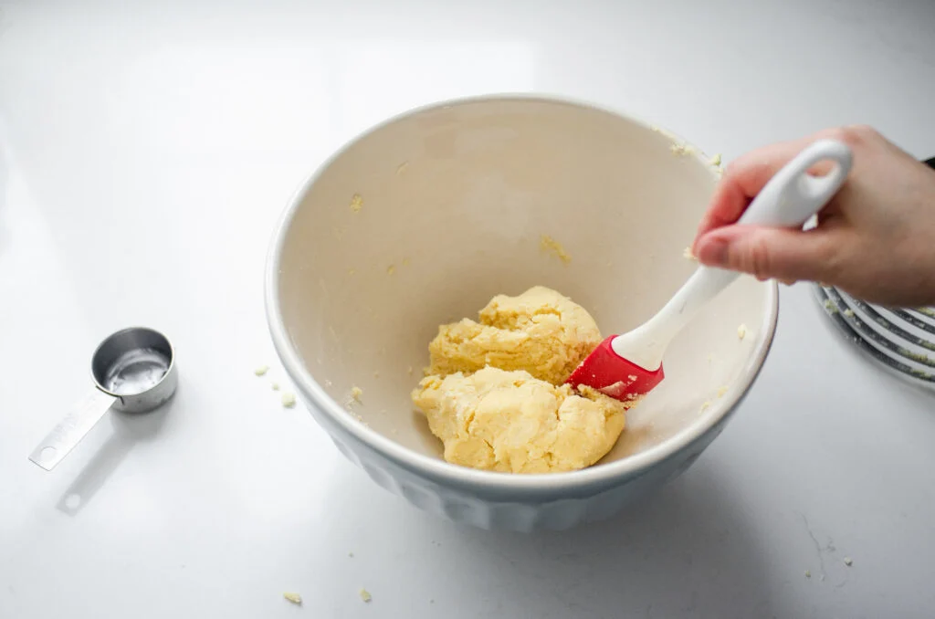 Cutting the short crust pastry in half.