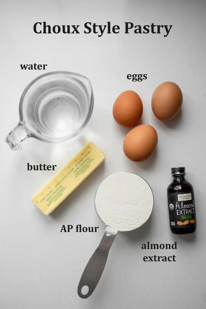 All of the ingredients needed to make the choux style pastry.