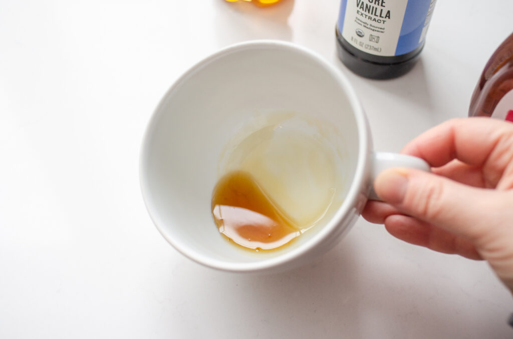 Showing what it looks like with the vanilla mixed into the maple syrup.
