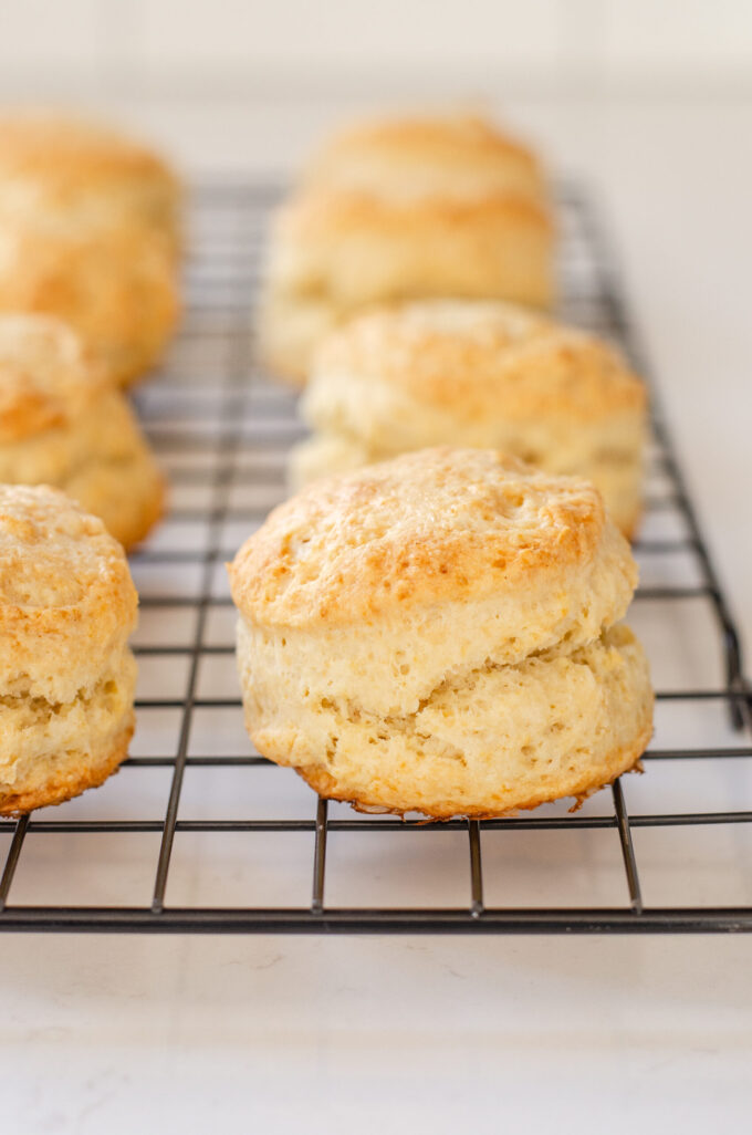 Sourdough scones on a wire cooling rack.