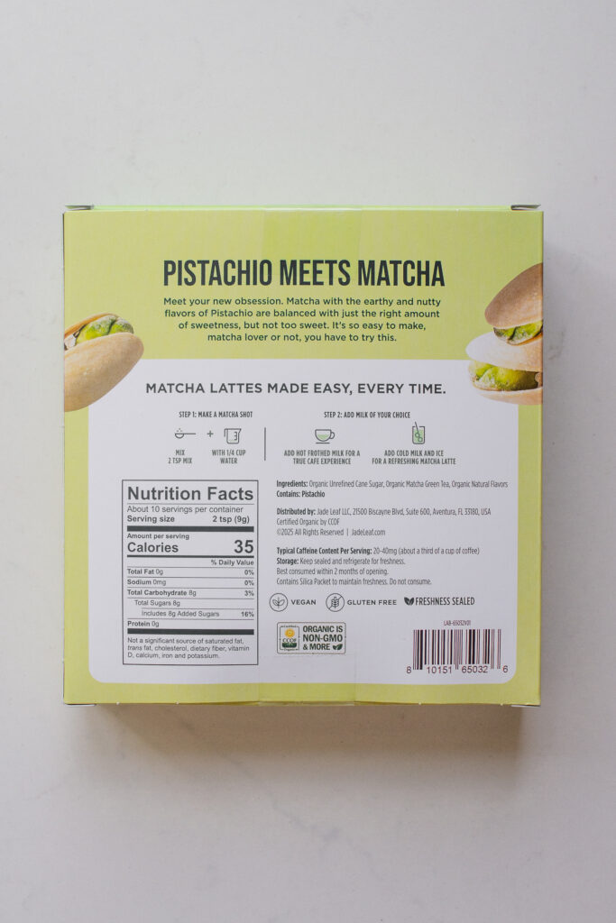 A photo of the Target exclusive pistachio matcha powder.
