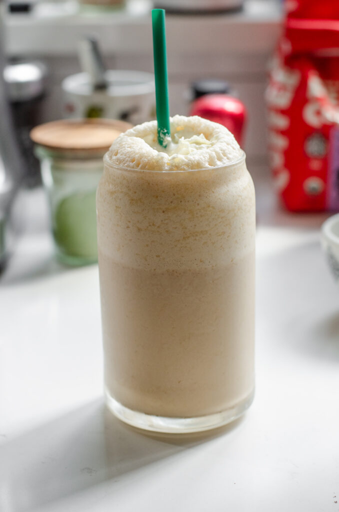 A photo showing how the xanthan gum prevents the frappuccino from separating as it sits.