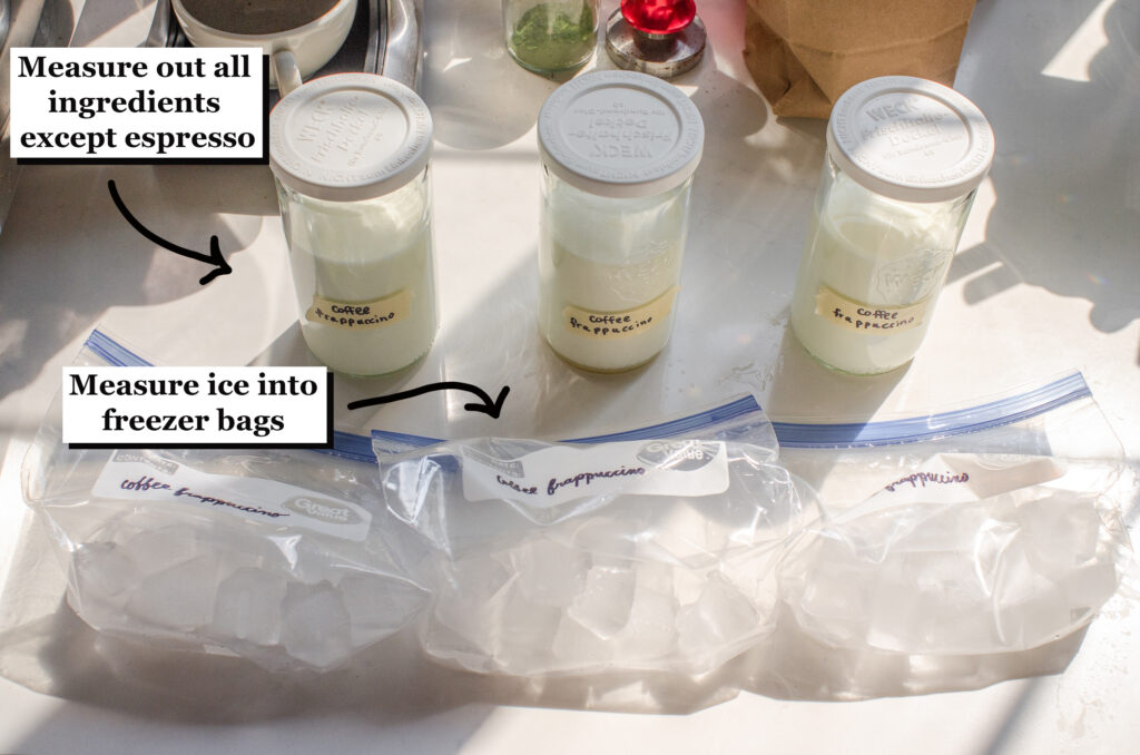 A photo showing how you can measure out the ingredients beforehand to make it really quick to make on busy mornings.