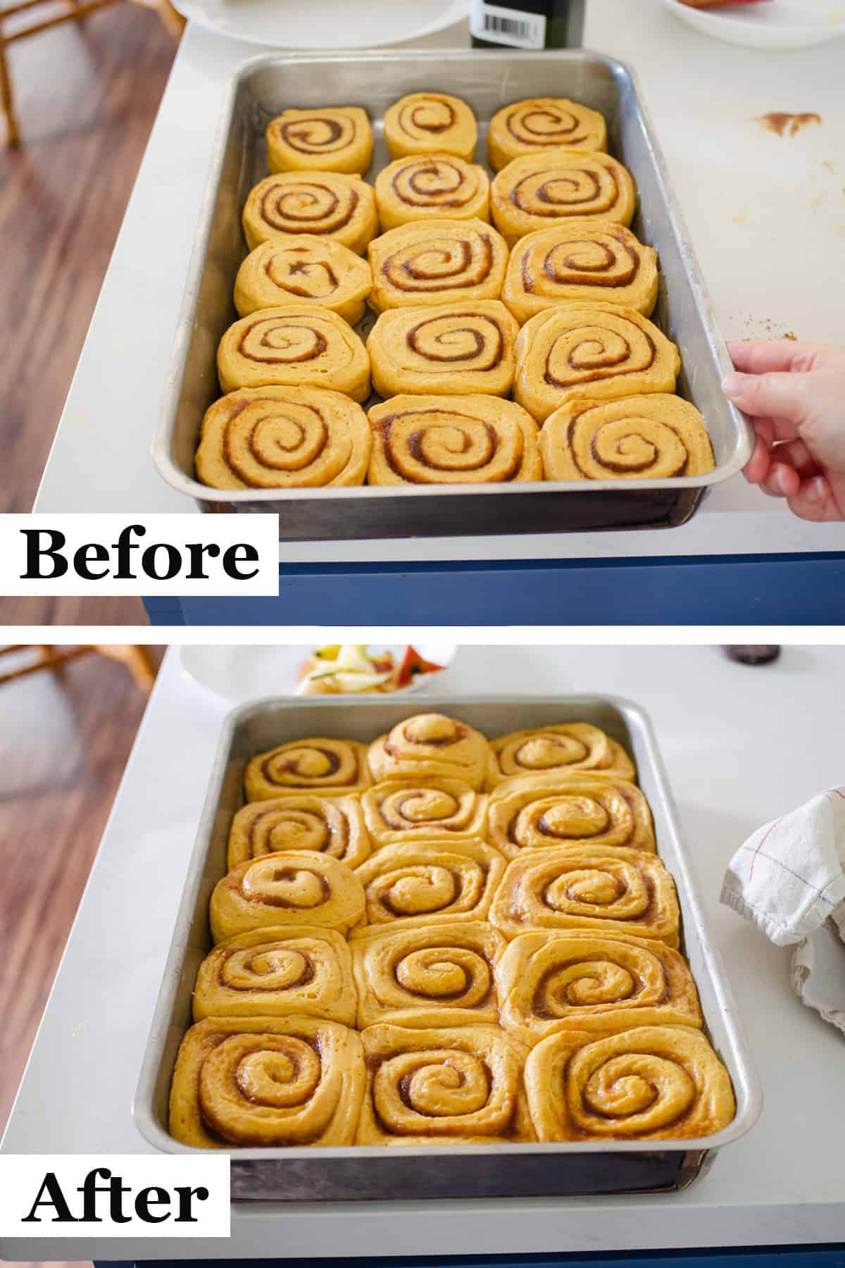 A diptych showing before and after the second rise.